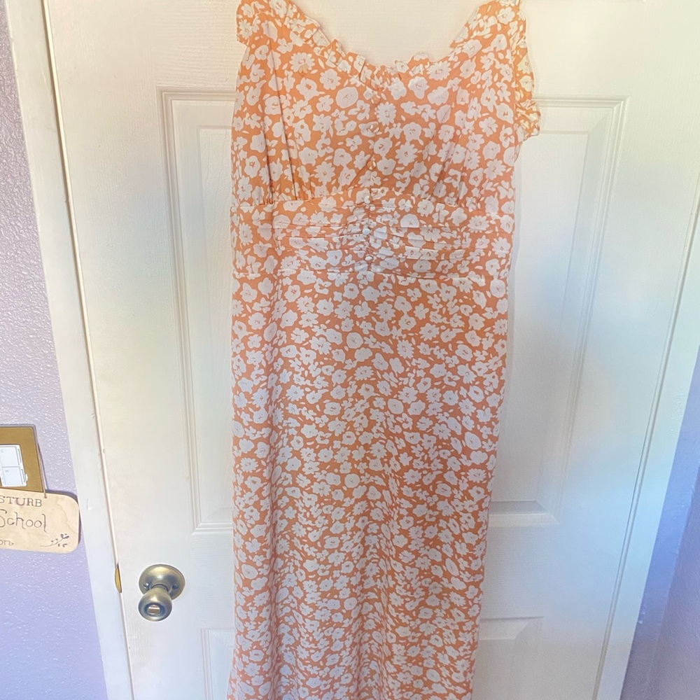 Large- Timeless Touch Peach Floral Print A-Line Midi Dress